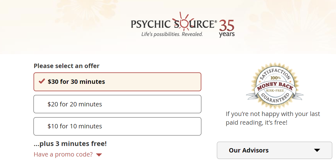 Psychic Source gets the first three minutes of reading for free
